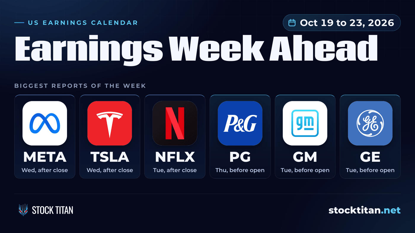 Earnings Week Ahead calendar for October 19 to 23, 2026 with the largest companies reporting