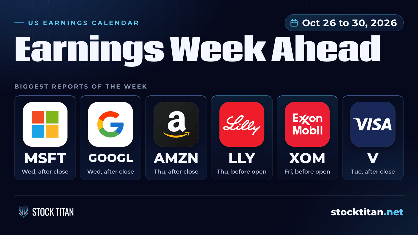 Earnings Week Ahead calendar for October 26 to 30, 2026 with the largest companies reporting