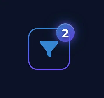 The filter funnel button with a purple badge showing two active slots with rules set